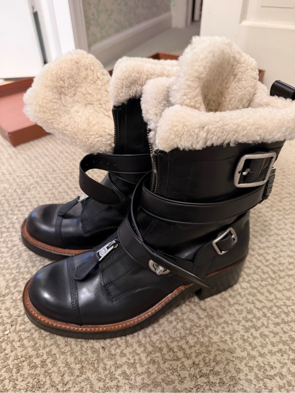 Coach collection Black Shearling-Lined Women's Moto Boots coach size 11